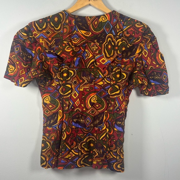 Vintage Mahudi International Abstract Artsy Double Collar Button Front Blouse M - Picture 7 of 7